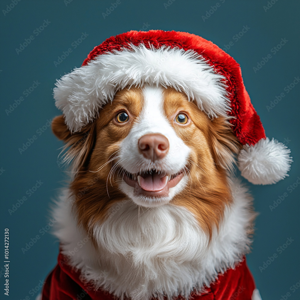 サンタコスプレの犬