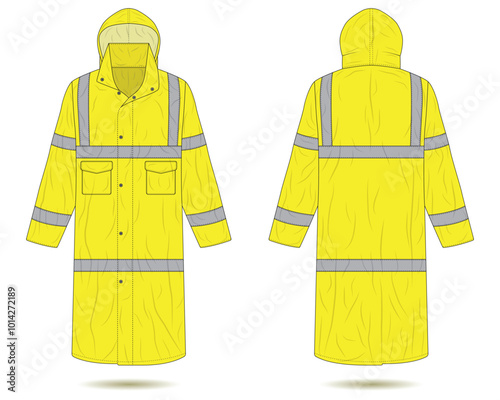 Hi vis raincoat mockup front and back view