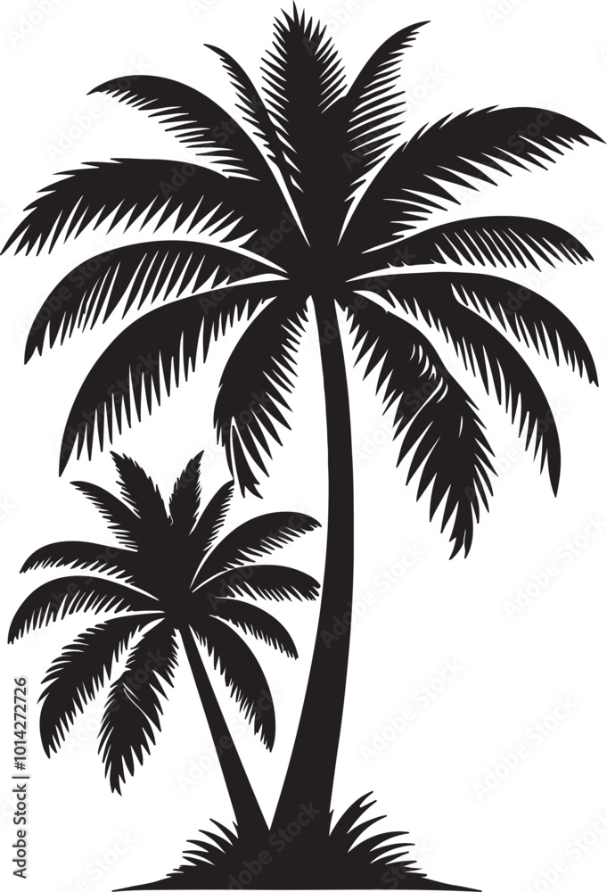 Fototapeta premium Palm tree silhouette vector with white background