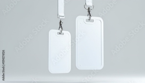 badges hanging from thin white lanyard