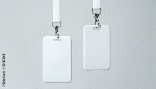 badges hanging from thin white lanyard