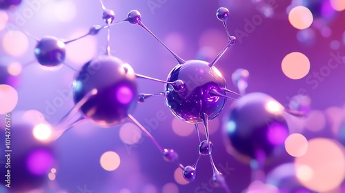 Abstract 3D illustration of a molecule with a purple and pink background.