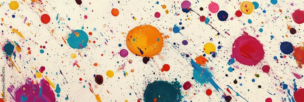 Expressive, splattered brush texture with random dots and dashes of color across the canvas