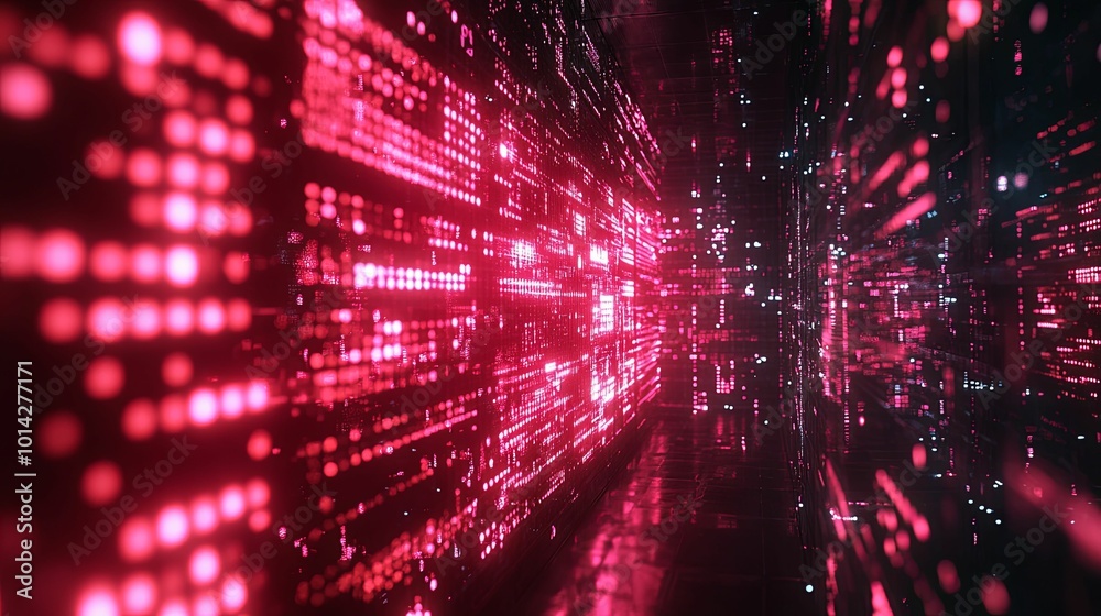 Fototapeta premium Abstract Digital Corridor with Glowing Pink and White Lights