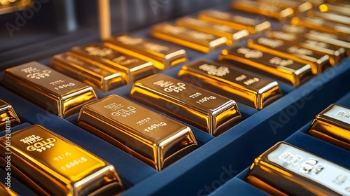 Prestigious Jewelry Boutique Showcasing Flawless Gold Bullion Bars Under Sophisticated Lighting photo