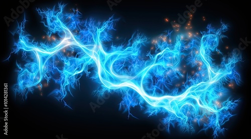 Abstract blue energy flow with sparky texture. Abstract blue flame, electric flow, or glowing lightning digital illustration.
