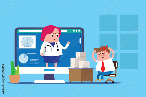 emotion cute vector, illustration flat cartoon character man, woman and doctor show explain feeling good health internal organs.