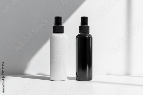 Black and White Bottles on a White Background