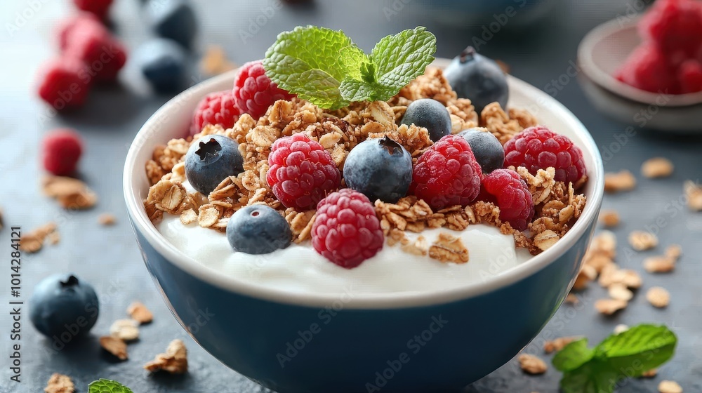 The perfect breakfast bowl with greek yogurt, fresh mixed berries, granola, and mint leaves will get you started on the right foot. The perfect breakfast bowl with greek yogurt, fresh mixed berries, granola, and mint leaves will get you started on the right foot.