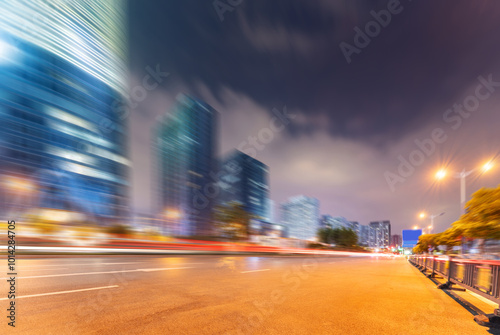 the light trails on the modern building background in shanghai china.