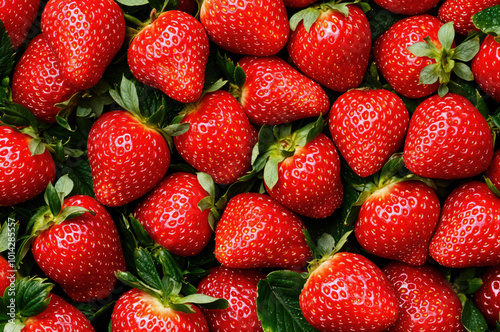 Fresh red strawberries forming a strawberry background