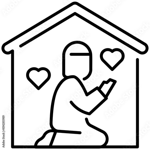 Man Prayer at home Line Icon