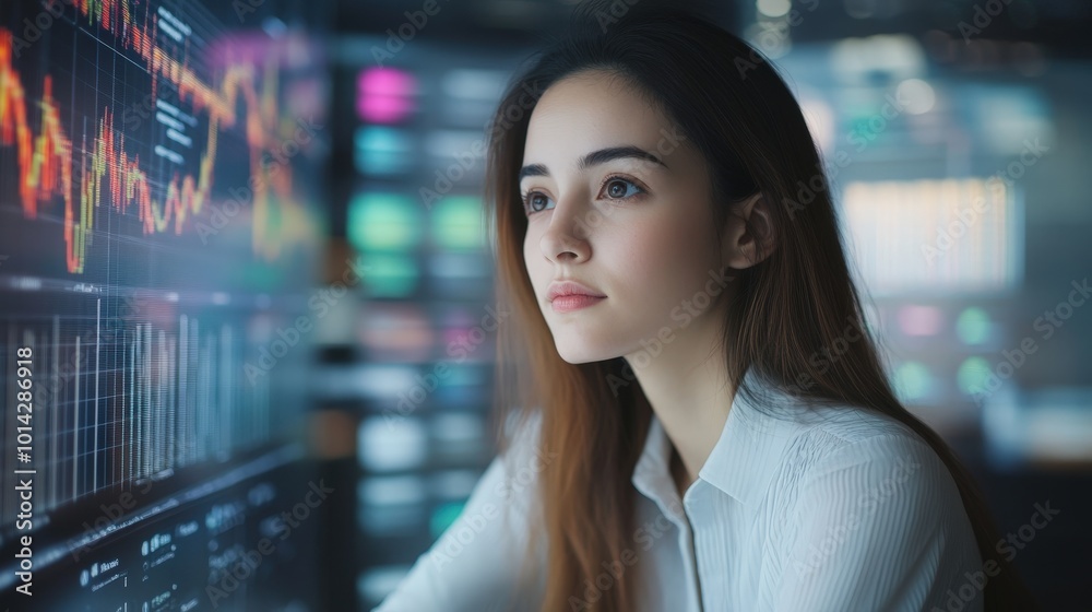 Obraz premium Businesswoman Analyzing Financial Data for Growth