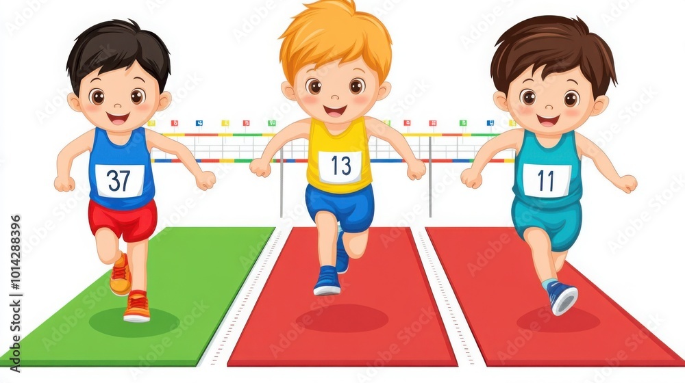 Kids Racing Towards Finish Line in Stadium Kids Racing Towards Finish Line in Stadium
