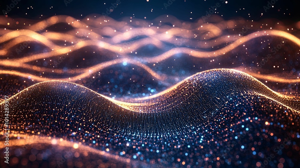 Abstract Wavy Background of Glowing Blue and Orange Particles Abstract Wavy Background of Glowing Blue and Orange Particles