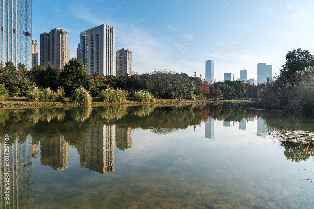 Fototapeta premium Lakeside modern office building in China