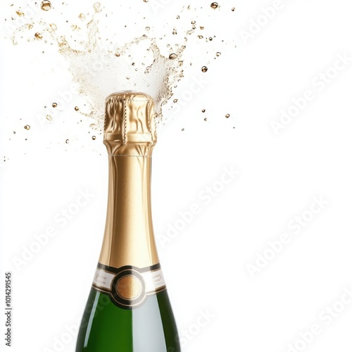 Popping Champagne Bottle with Golden Bubbles