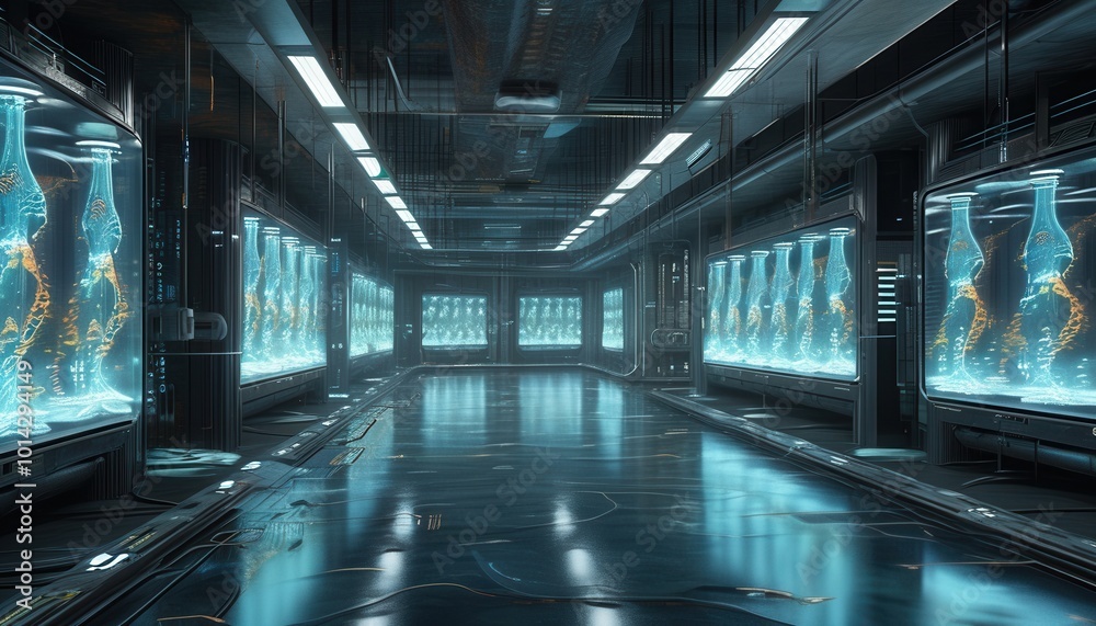 Fototapeta premium Futuristic Laboratory with Suspended Specimens