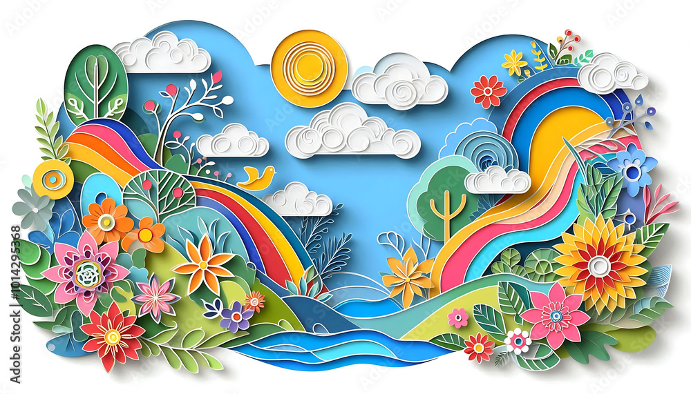 Obraz premium Colorful Landscape with Paper Cut Elements