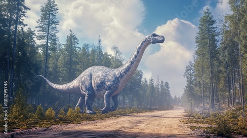 Dinosaur in a Forest Path: A Journey Back in Time photo