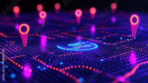 Wallpaper Mural Digital Map with Neon Location Markers for Business SEO Torontodigital.ca