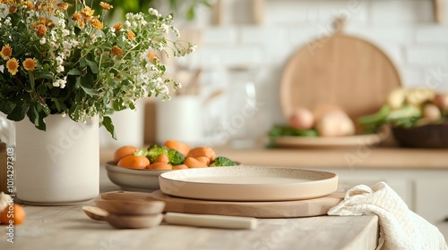 Wallpaper Mural Cozy Rustic Farmhouse Kitchen for Thanksgiving Celebration - Golden Dishes and Roasted Vegetables Create a Warm Atmosphere with Flickering Flames and Festive Decor Torontodigital.ca