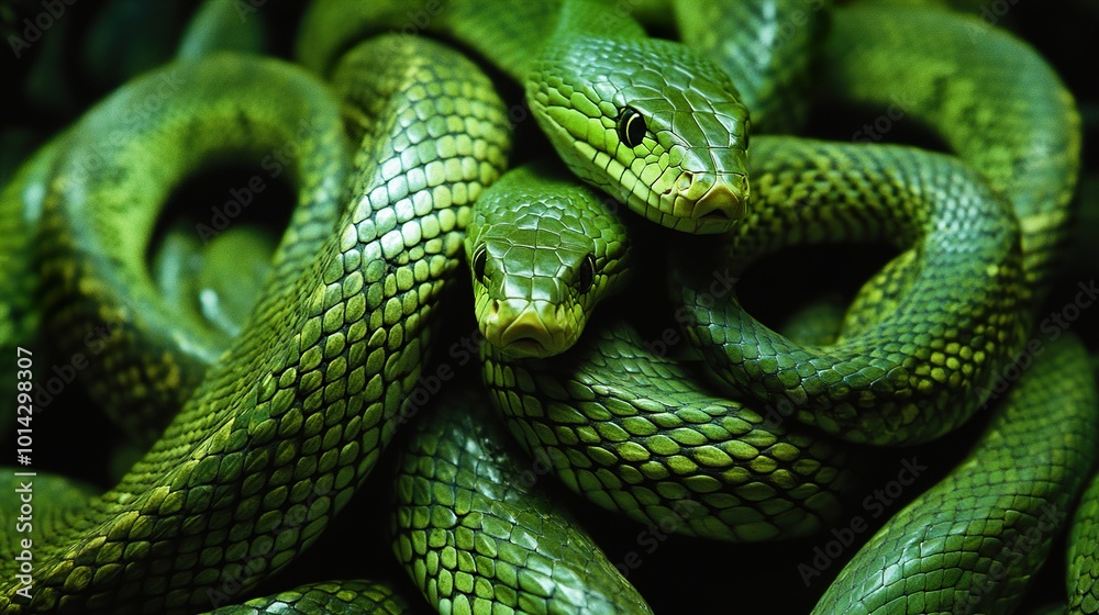 Fototapeta premium Green Snake Close Up: Scales and Eyes