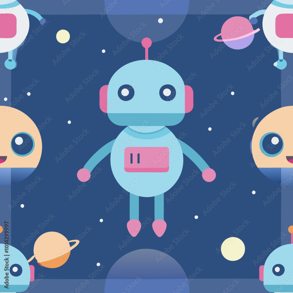 Fototapeta premium A cute little robot flying in space