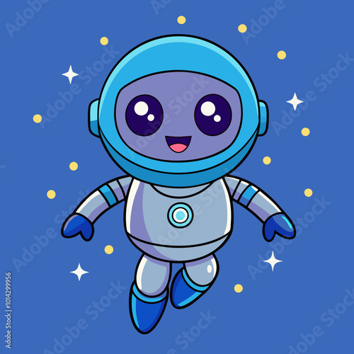 A cute little robot flying in space