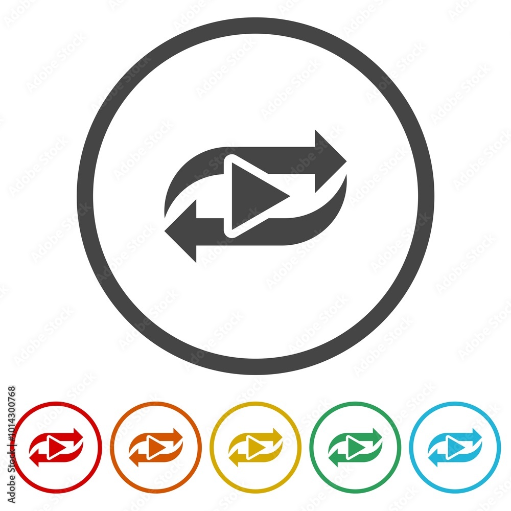 Repeat icon. Play icon. Set icons in color circle buttons Repeat icon. Play icon. Set icons in color circle buttons
