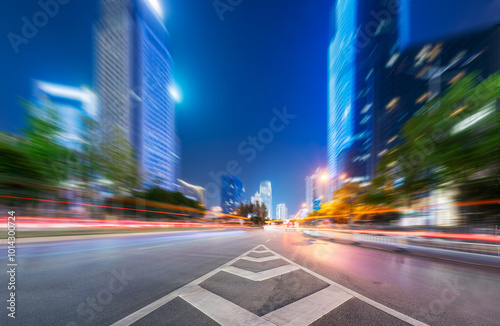 the light trails on the modern building background in shanghai china.