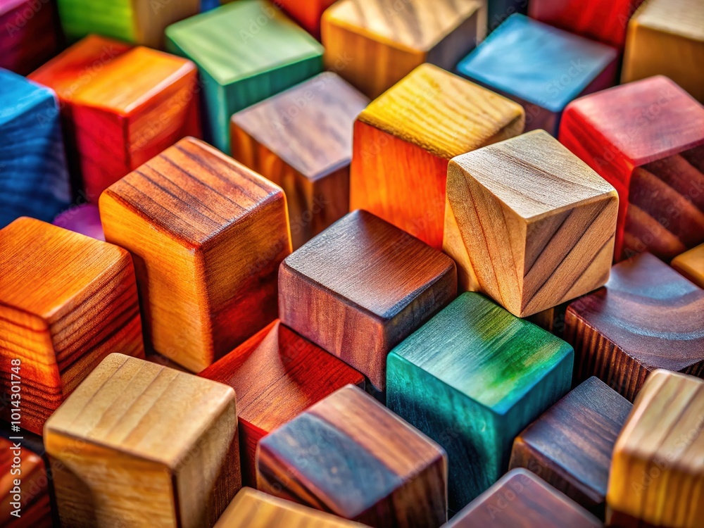 Abstract Composition of Wooden Cubes in Diverse Sizes Creating an Artistic Background