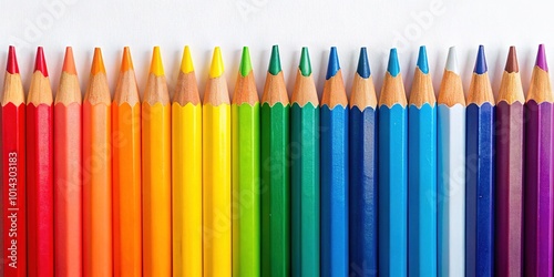 Colorful Minimalist Composition of Rainbow-Striped Colored Pencils on White Background for Art and Design