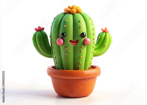 Cute Cactus Cartoon Clay Illustration - 3D Icon on White Background for Home Decor and Design Projects