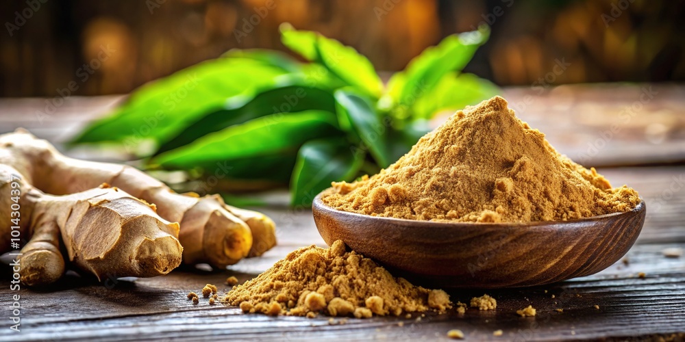 Fresh Powdered Ginger Close-Up with Copy Space for Culinary Uses and Health Benefits