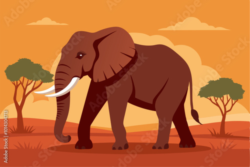 African elephant bull walking on savanna