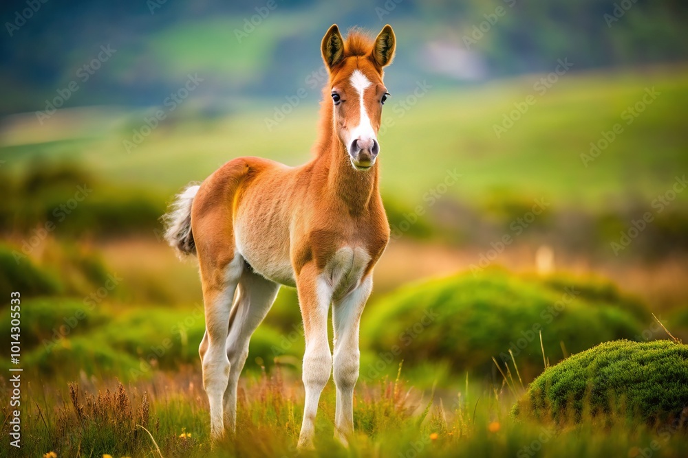 Minimalist Photography of a Young Foal in Serene Nature Setting Minimalist Photography of a Young Foal in Serene Nature Setting