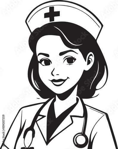 Cartoon character drawing of a female nurse