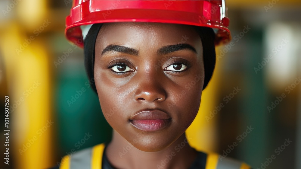 Confident Female Construction Worker in Hard Hat Portrait of a Female Electrician Confident Female Construction Worker in Hard Hat Portrait of a Female Electrician