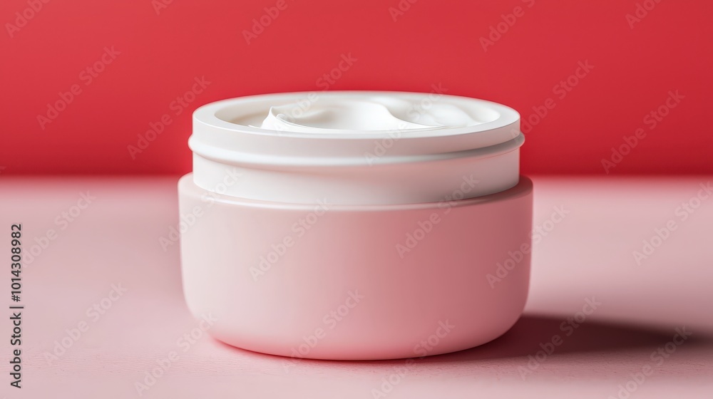 Pink Moisturizer Cream Jar on Pink and Red Background Pink Moisturizer Cream Jar on Pink and Red Background