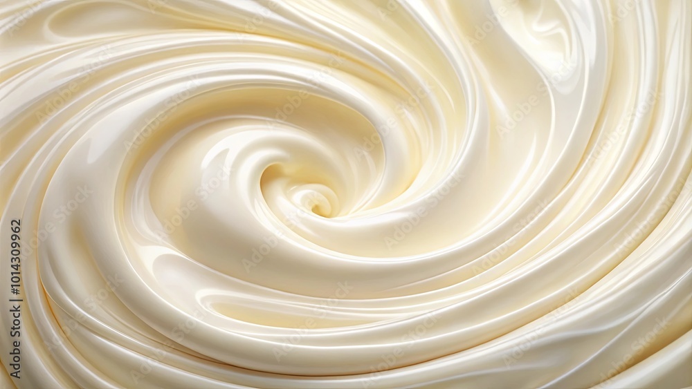 Whipped Cream Swirling in a Delicate Spiral, Creating a Creamy, Textured Background Whipped Cream Swirling in a Delicate Spiral, Creating a Creamy, Textured Background