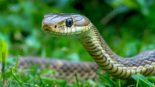 A snake slithering through the grass photo