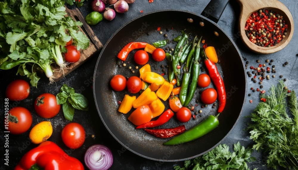 Fresh vegetables in a pan for cooking. Fresh vegetables in a pan for cooking.