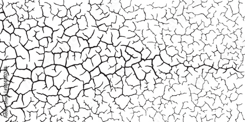 Cracks on natural surface. Vector illustration. Monochrome background of coarse soil.
