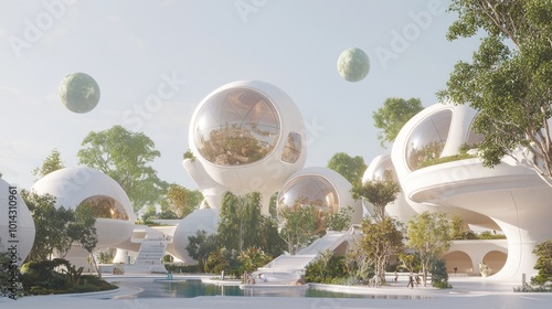 Serene Space Colony: Ray Tracing Concept Art of Ultra-Detailed Biospheres, Parks, and Outdoor Leisure Activities photo