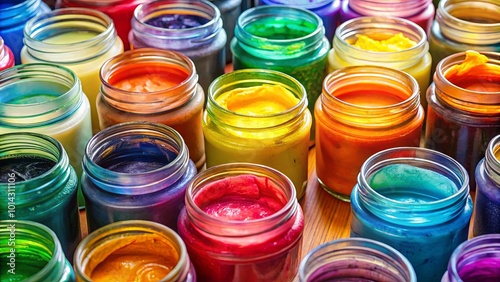 A collection of vibrant hues housed in glass jars, each holding a promise of creative expression.