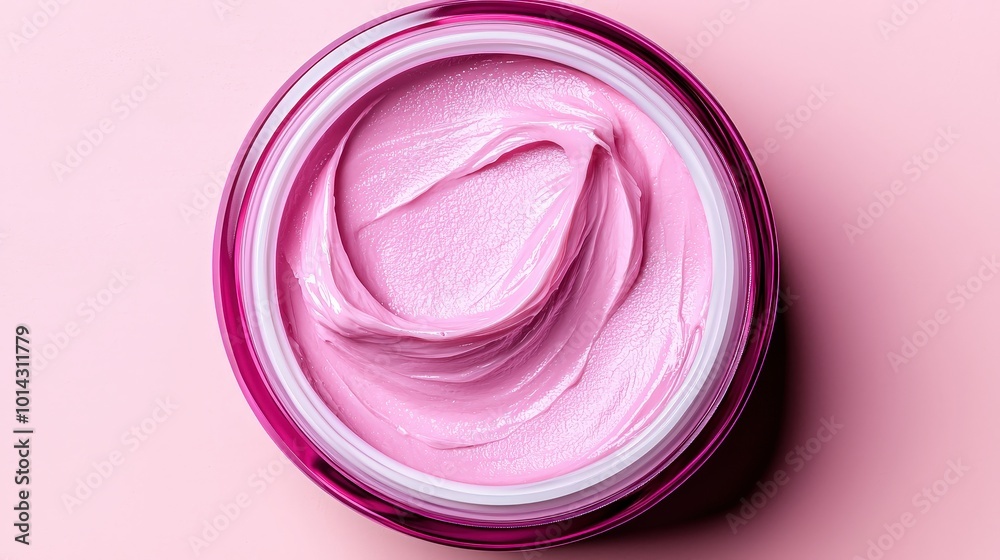 Pink Face Cream Jar Swirled Texture Skincare Product Beauty Cosmetics Closeup Pink Face Cream Jar Swirled Texture Skincare Product Beauty Cosmetics Closeup