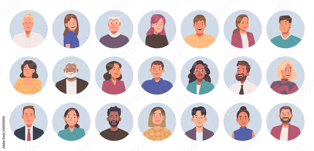 © tynyuk - Collection of business men and women avatars in a circle. Set of portraits of male and female of different ages and races. Vector illustration © tynyuk - Collection of business men and women avatars in a circle. Set of portraits of male and female of different ages and races. Vector illustration