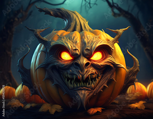 pumpkin in realstic goblin shape halloween photo