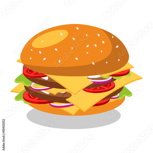 Burger Food Floating Cartoon Vector Icon Illustration. Food Object Icon Concept Isolated Premium Vector. Flat Cartoon Style photo